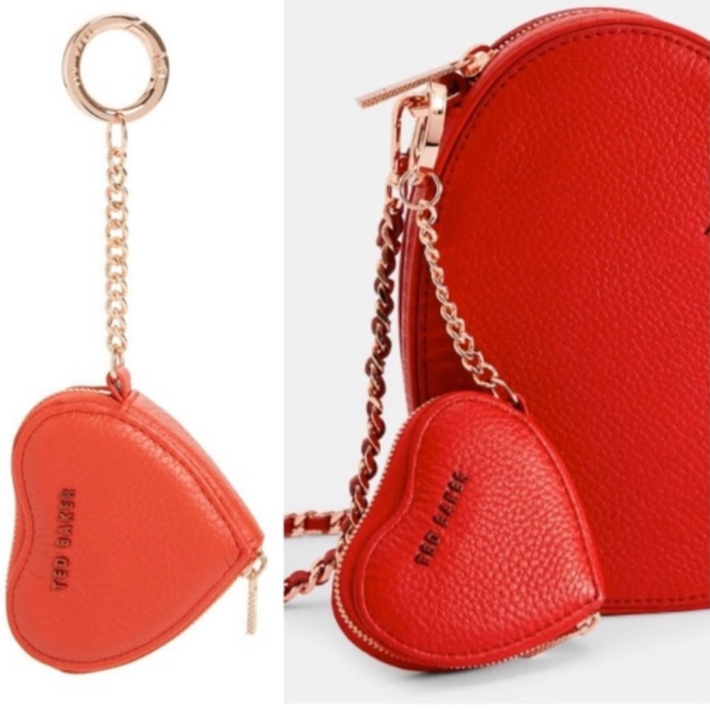 Ted Baker Kahi Heart Red Leather Coin Case Charm Keyring